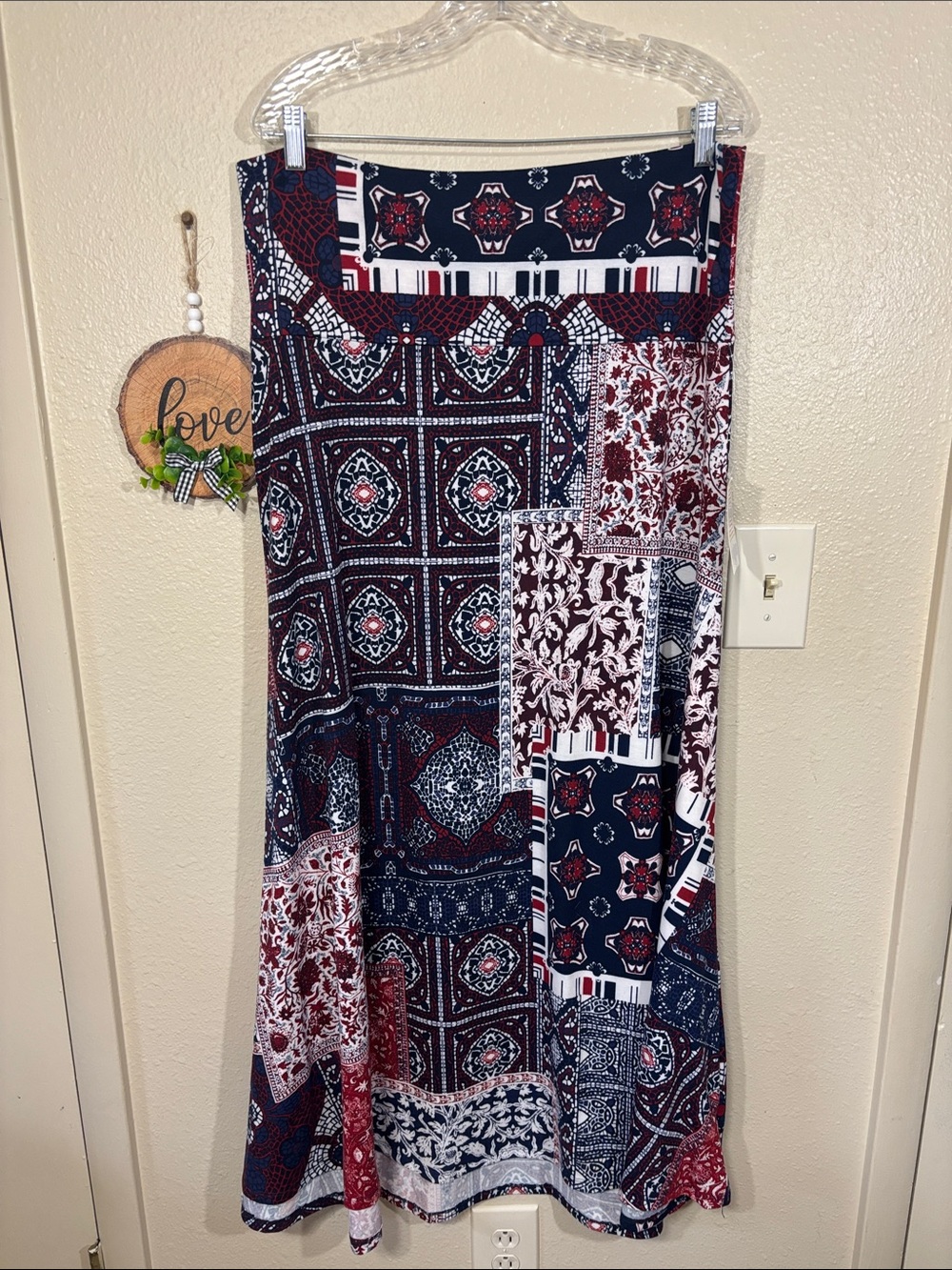 Lularoe Red White Blue Patchwork Maxi Skirt Size 2XL
